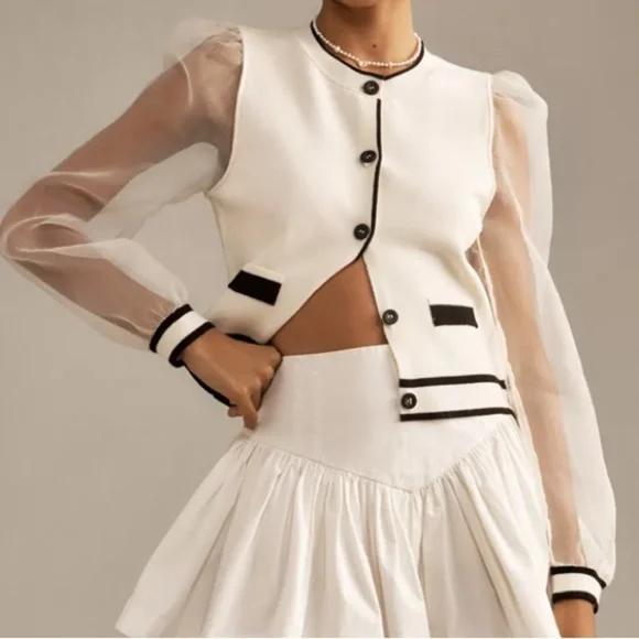 Maeve Organza-Sleeve Cardigan Sweater, at Anthropologie - Picture 7 of 8